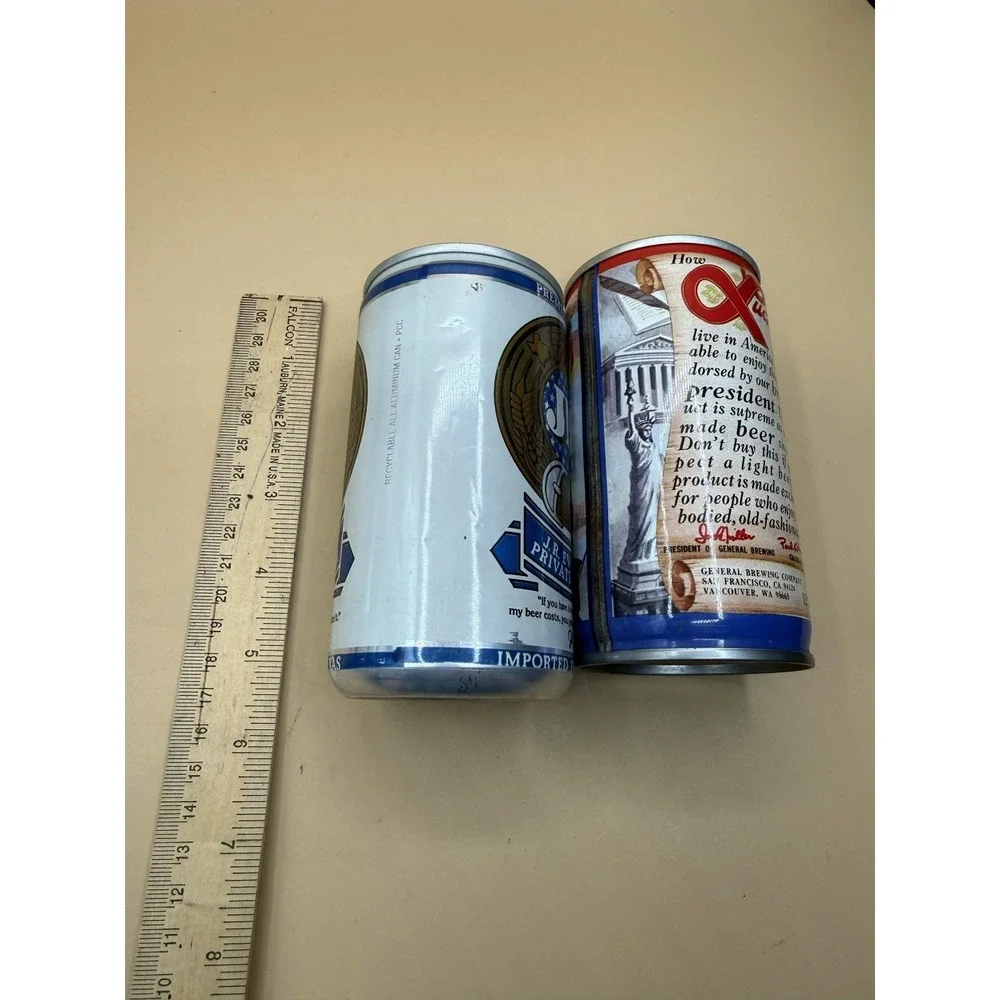 Vtg JR‎ Erwing Private Stock John Adams Lot 2 Beer Cans Kitsch Decor Breweriana